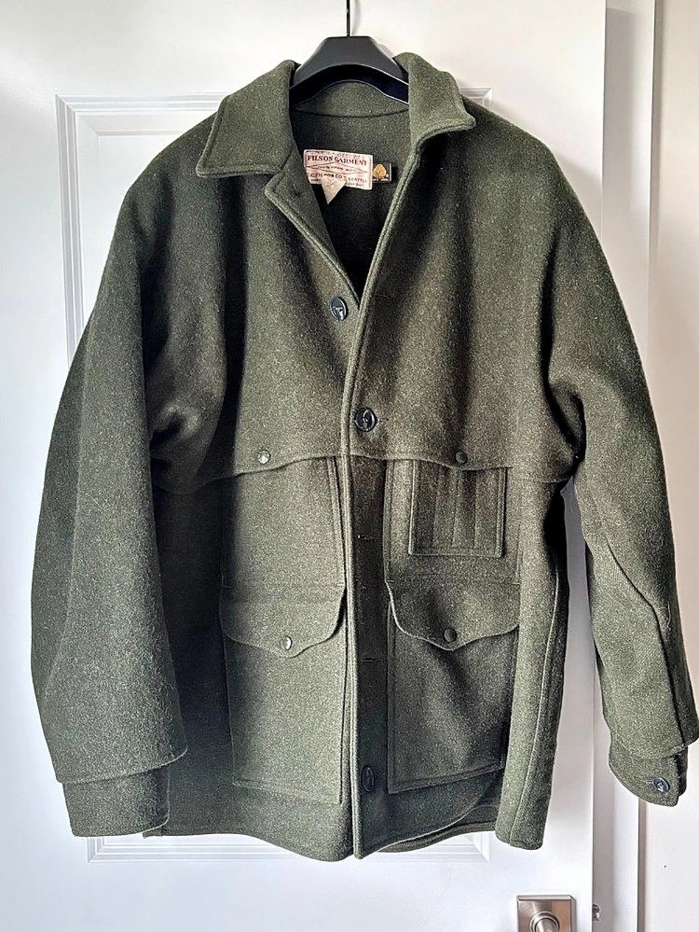 Filson Olive Green Double Mackinaw Cruiser Size 48 Wool Field Jacket